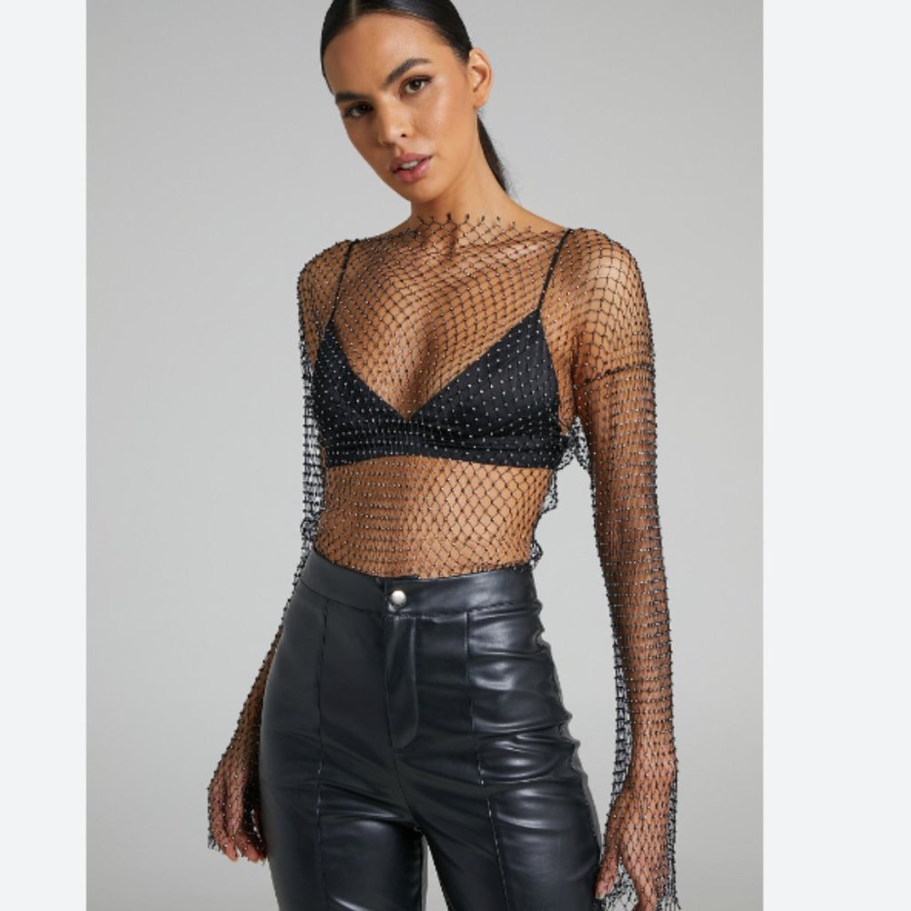 Showpo. Charess Diamante Mesh Long Sleeve Top